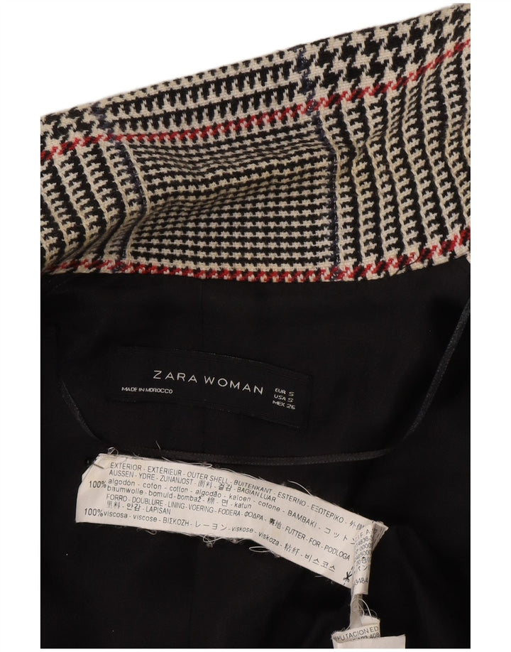 Zara Womens Open Overcoat UK 10 Small Marineblaue Hahnentritt-Baumwolle
