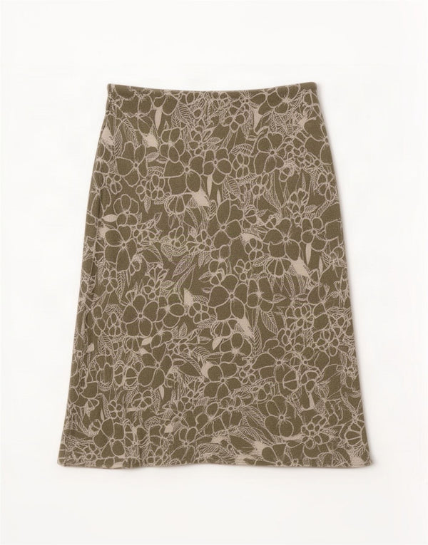 Marks & Spencer Womens Midi Skirt UK 12 Medium W32 Green Floral Viscose