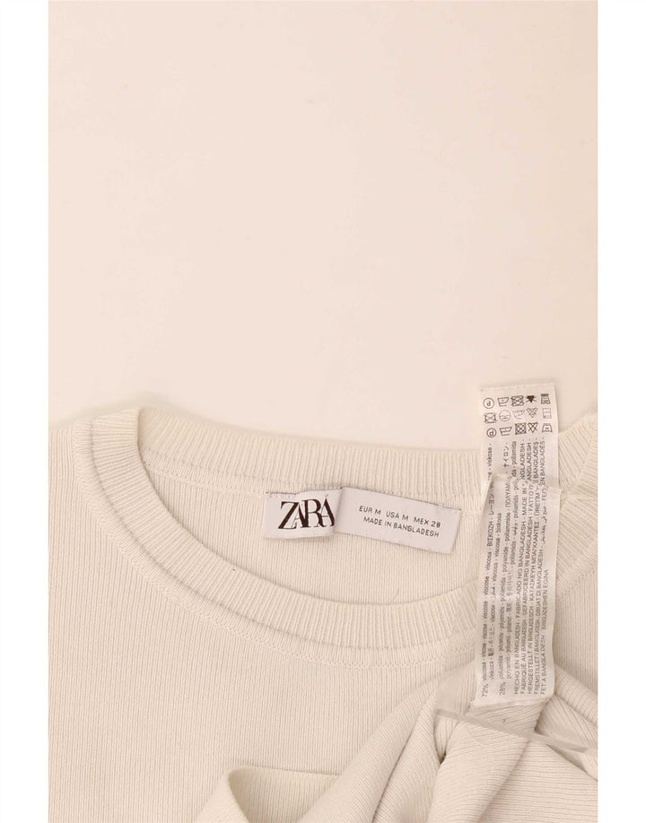 Zara Damen Crop T-Shirt Top UK 12 Mittelweiße Viskose