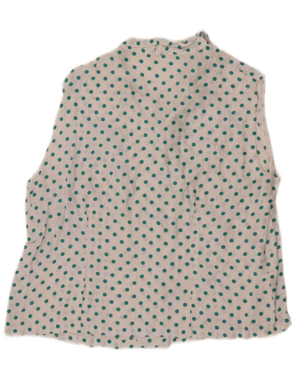 Vintage Damen Ärmellose Hemdbluse UK 14 Medium White Polka Dot