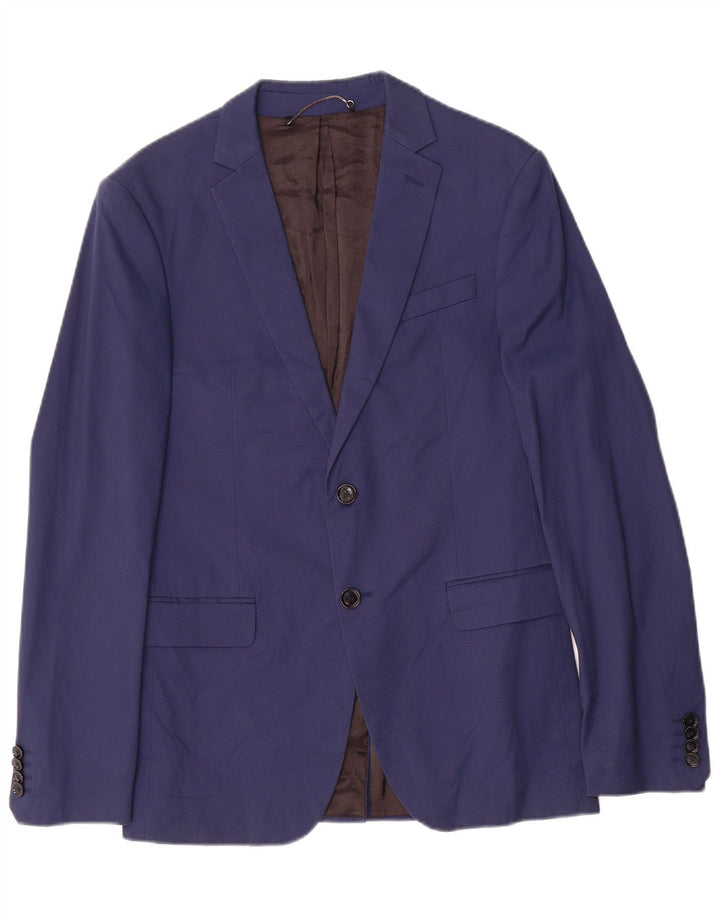 Zara Herren-Blazer mit 2 Knöpfen, EU 48, mittelmarineblaue Baumwolle