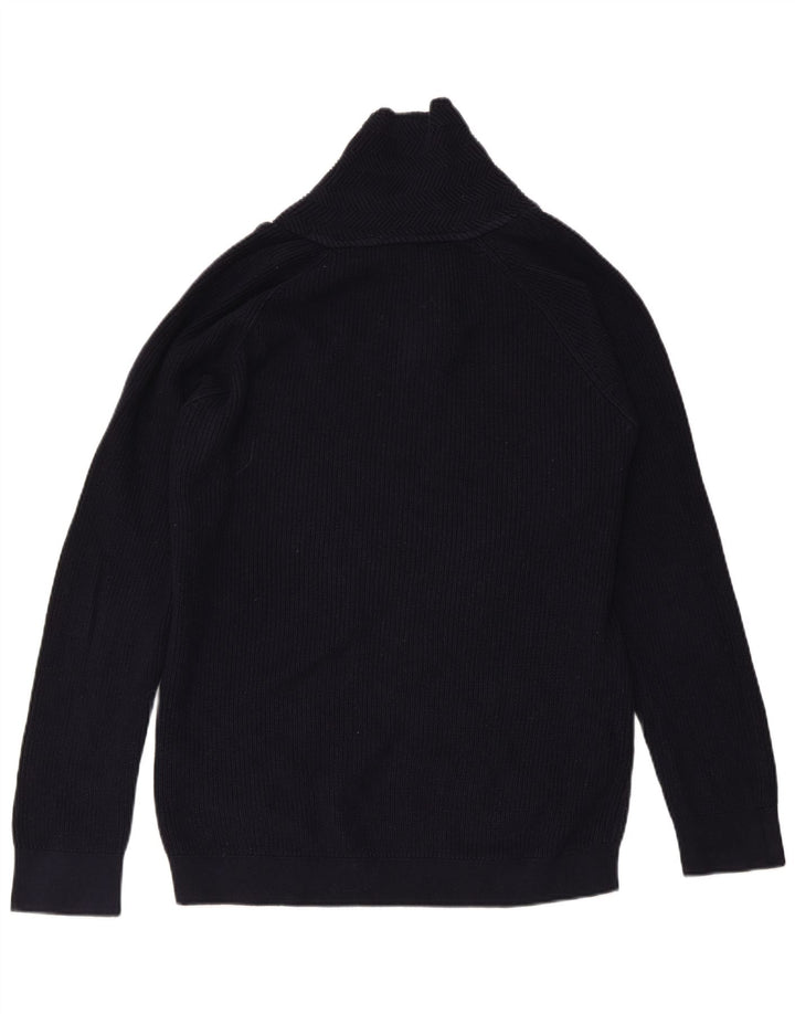ZARA Herren-Pullover mit Schalkragen, mittlere marineblaue Baumwolle
