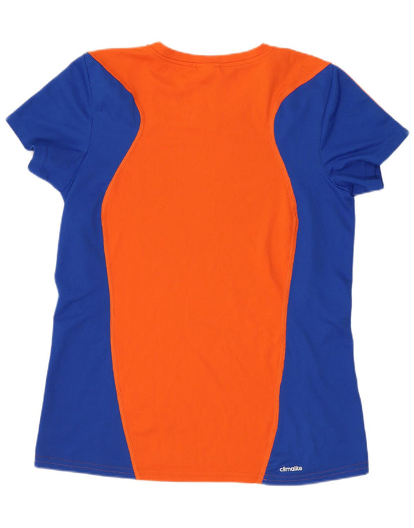 Adidas Damen Climalite T-Shirt Top UK 16 Large Orange Colourblock