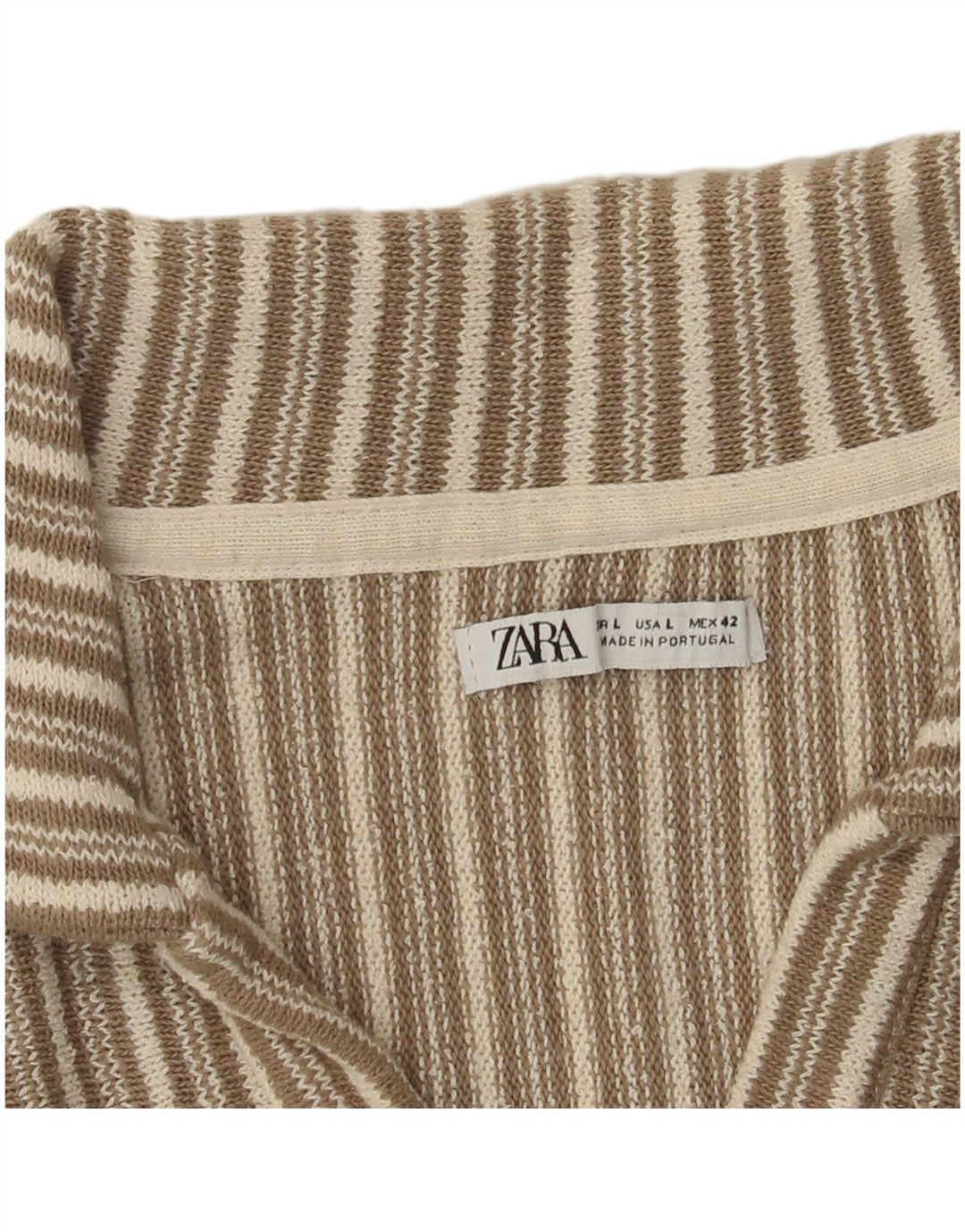 Zara Herren-Poloshirt, groß, beige gestreift