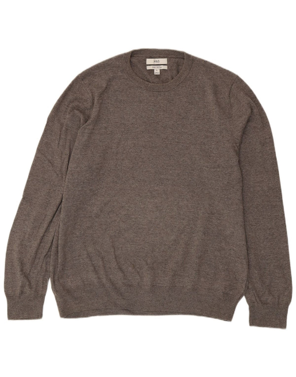 Marks & Spencer Herren-Pullover mit Rundhalsausschnitt, XL, graue Baumwolle