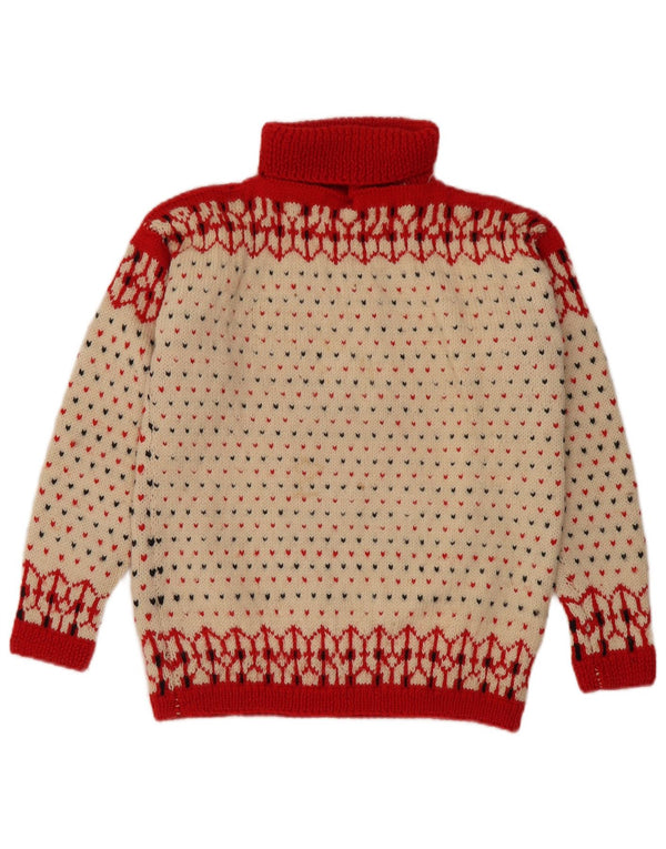 Vintage Damen Rollkragenpullover Pullover UK 14 Medium Off White Fair Isle