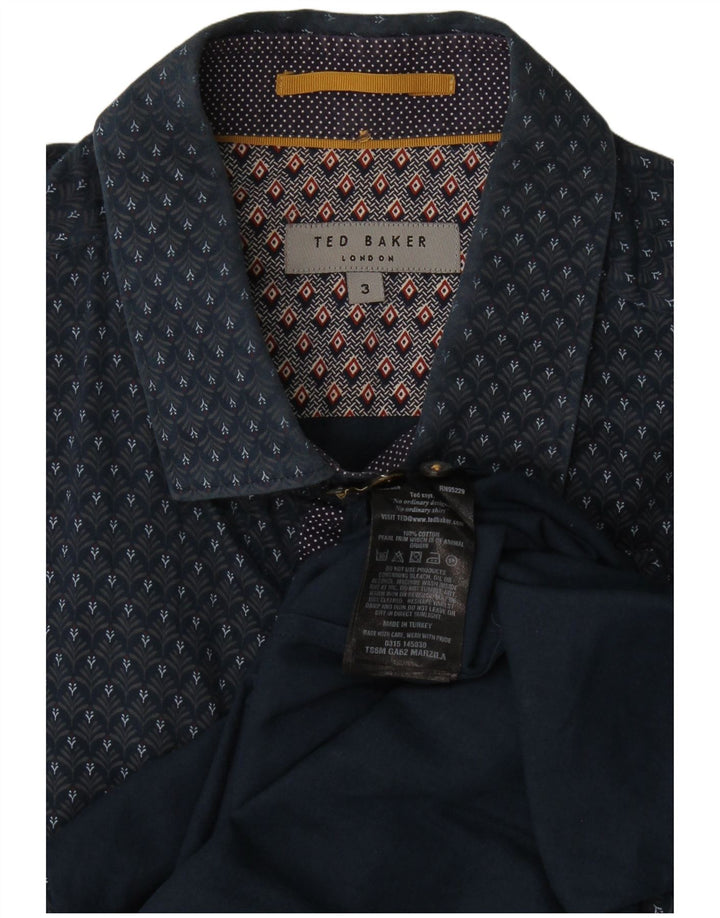 Ted Baker Herrenhemd, Größe 3, mittelgroß, marineblau, geblümt, Baumwolle