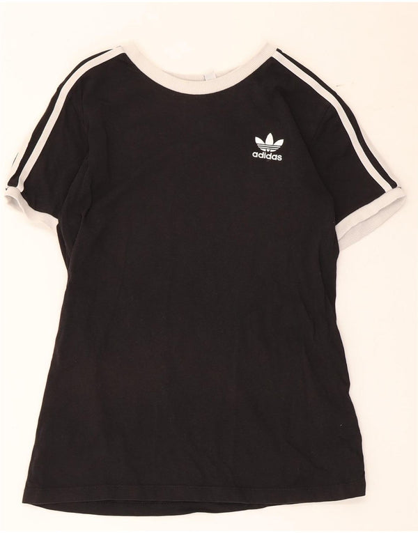 Adidas Damen T-Shirt Top UK 12 Medium Schwarz Colourblock Baumwolle