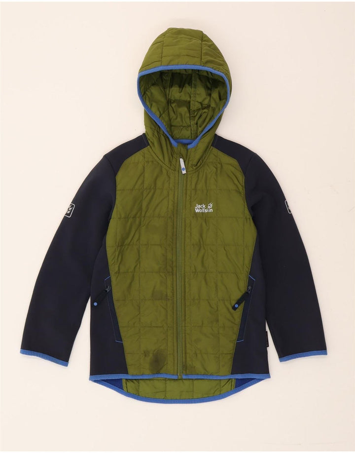 Jack Wolfskin Wattierte Jacke mit Kapuze für Jungen, 7–8 Jahre, grüner Farbblock