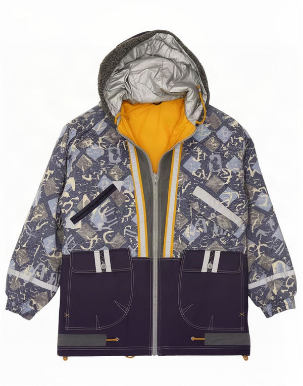 Canda Boys By C&A Skijacke mit Kapuze, 14–15 Jahre, marineblaue geometrische Baumwolle