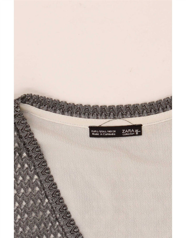Zara Damen ärmelloses durchsichtiges Top UK 16 Large Grau Farbblock