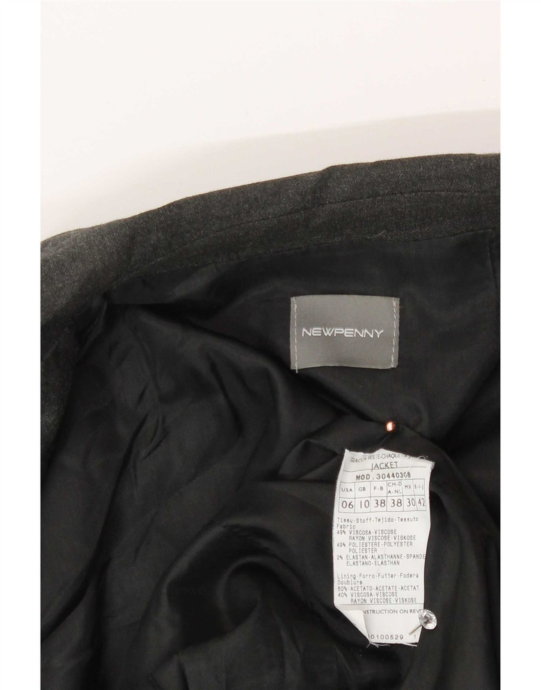 Neue Penny Damen-Blazerjacke mit 2 Knöpfen, UK 10, kleine graue Viskose