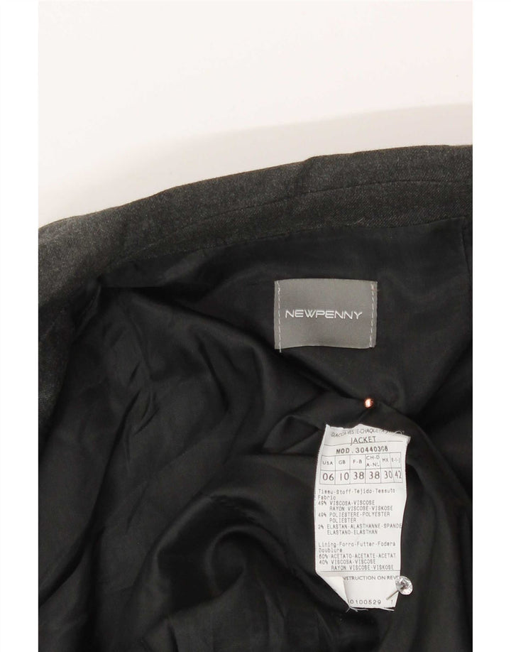 Neue Penny Damen-Blazerjacke mit 2 Knöpfen, UK 10, kleine graue Viskose