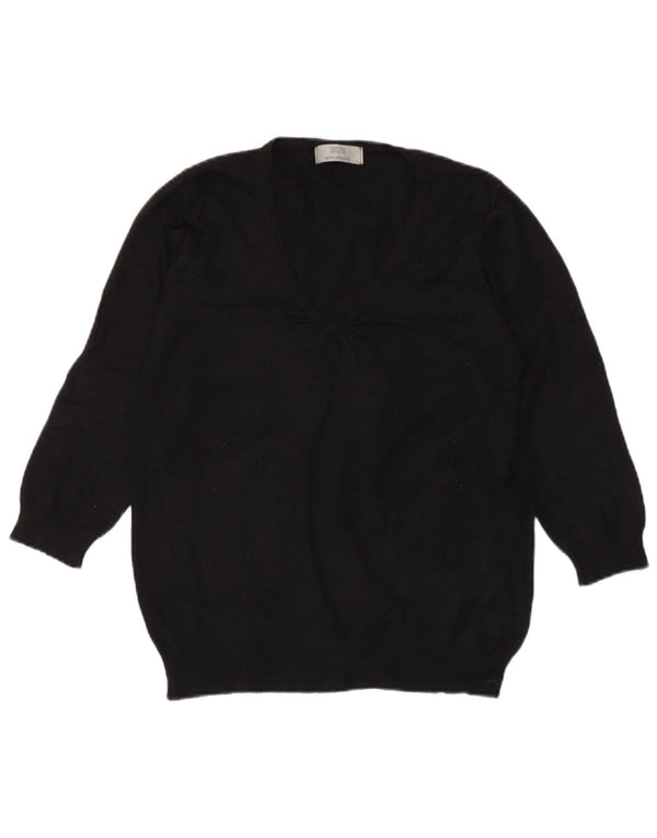 Marks & Spencer Damen-Pullover mit 3/4-Ärmeln und V-Ausschnitt, Gr. 10, Größe S, Schwarz