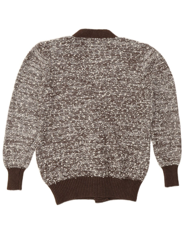 Vintage Damen Cardigan Pullover UK 16 Großes braun geflecktes Polyamid
