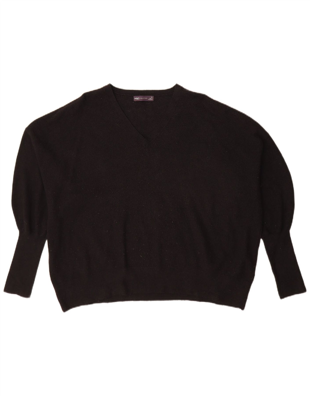 Marks & Spencer Damen-Pullover, übergroß, V-Ausschnitt, Gr. 18, XL, Schwarz