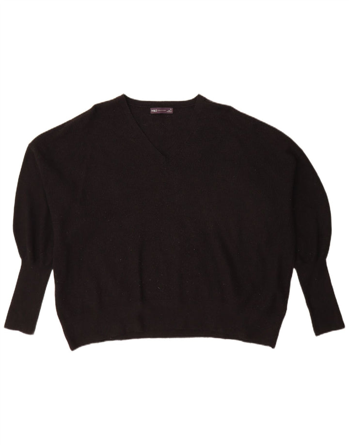 Marks & Spencer Damen-Pullover, übergroß, V-Ausschnitt, Gr. 18, XL, Schwarz