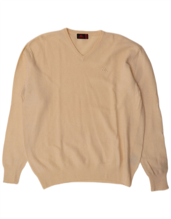 Kappa Herren-Pullover mit V-Ausschnitt XL aus weißer Lammwolle