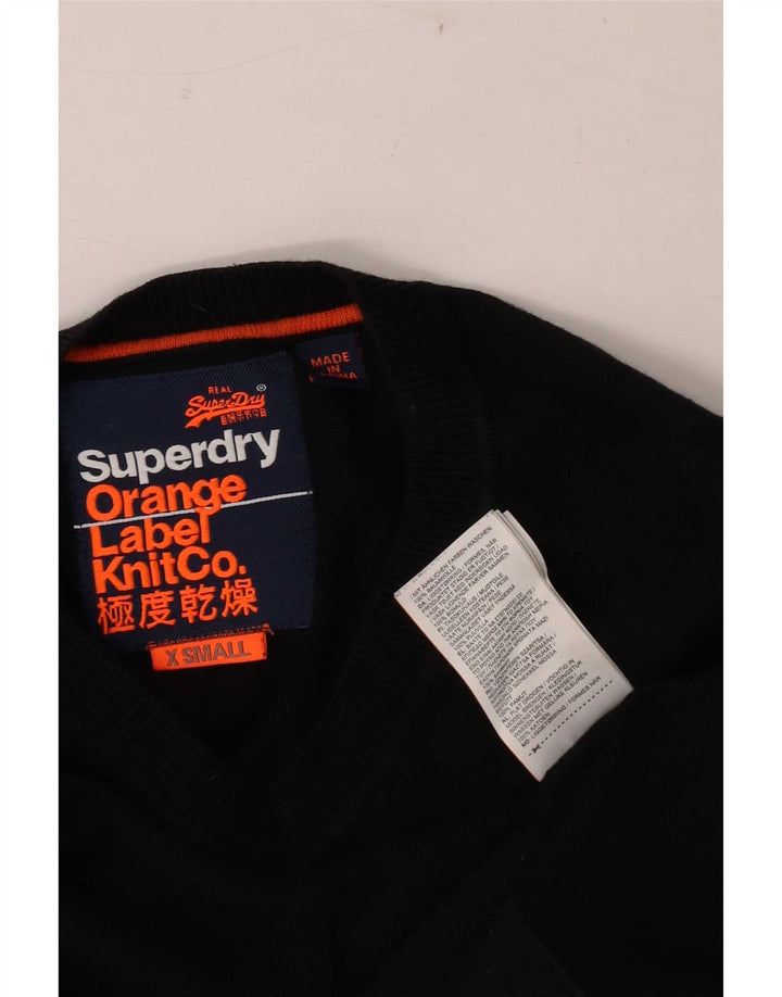 Superdry Herren-Pullover mit V-Ausschnitt, XS, schwarze Baumwolle