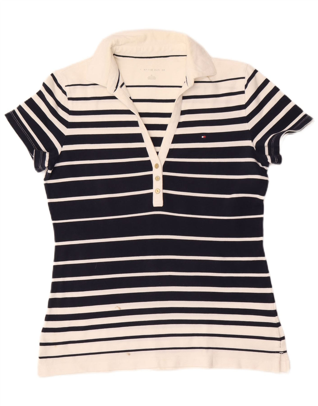 Tommy Hilfiger Damen Poloshirt UK 14 Mittel Marineblau gestreift