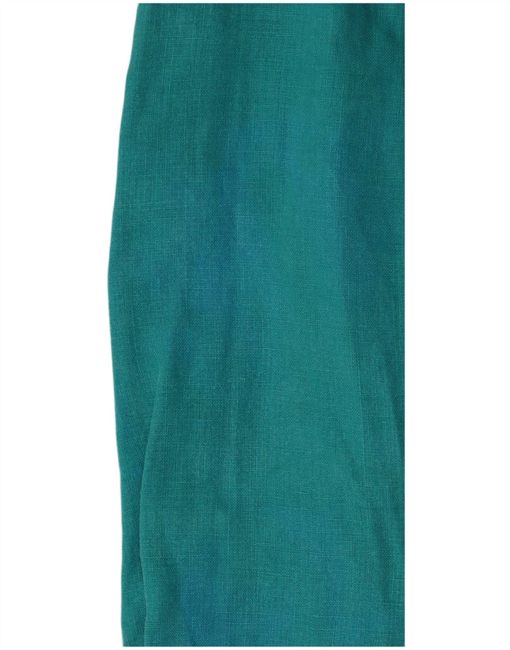 RALPH LAUREN Damen Langarm-Blusenoberteil UK 14 Mitteltürkises Leinen