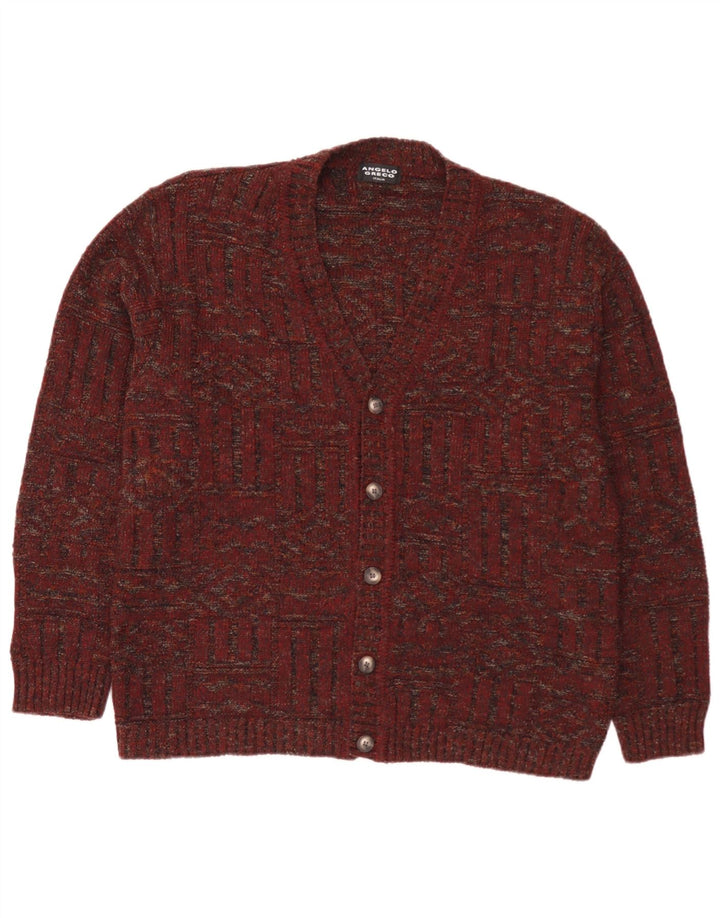 Angelo Greco Herren-Strickjacke, große bordeauxrot gesprenkelte Wolle