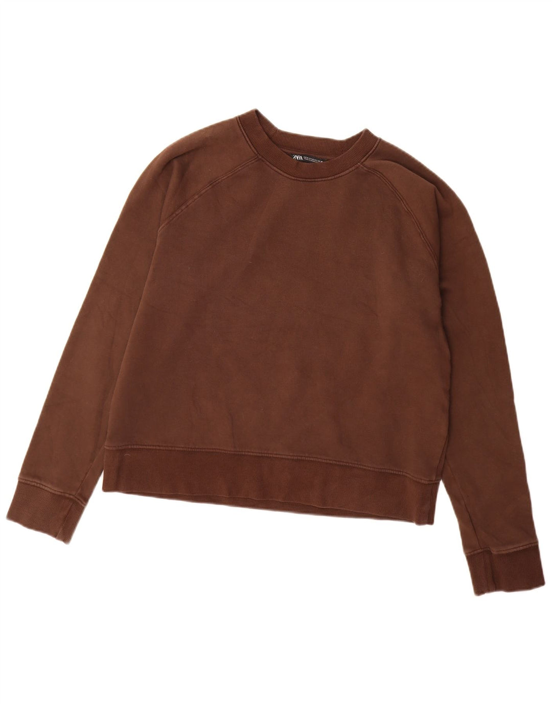 Zara Damen Sweatshirt-Pullover UK 14 Mittelbraune Baumwolle