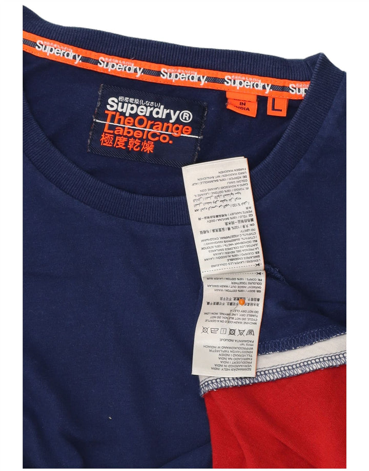 SUPERDRY Herren-T-Shirt-Oberteil, groß, marineblau, Colourblock-Baumwolle