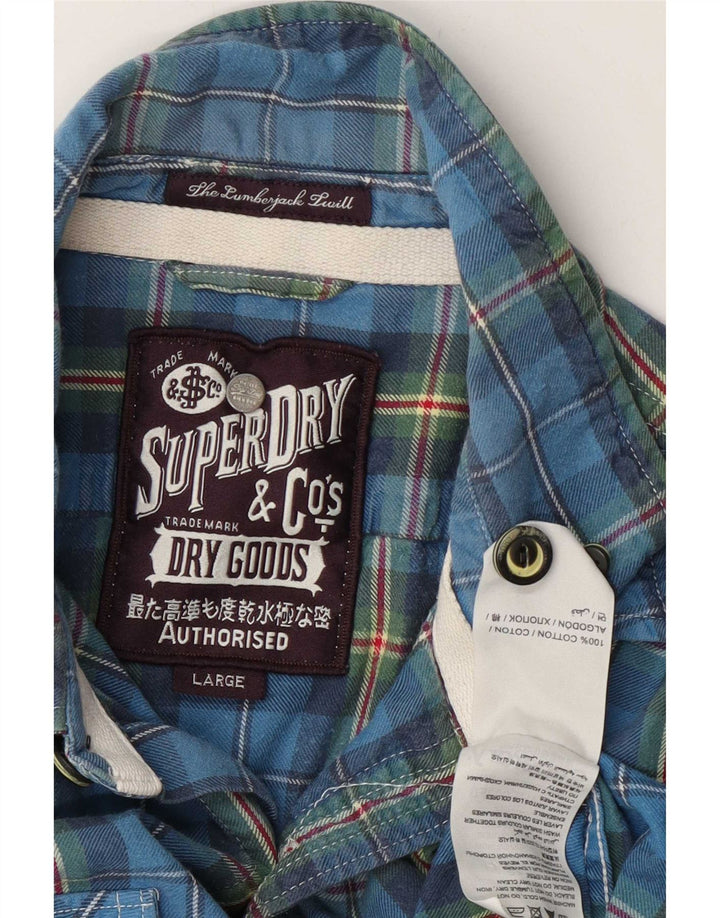 Superdry Herren-Flanellhemd, groß, blau kariert, Baumwolle