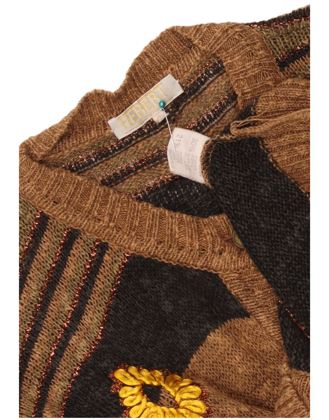 Vintage Damen Cardigan Pullover Großes braun gestreiftes Leinen