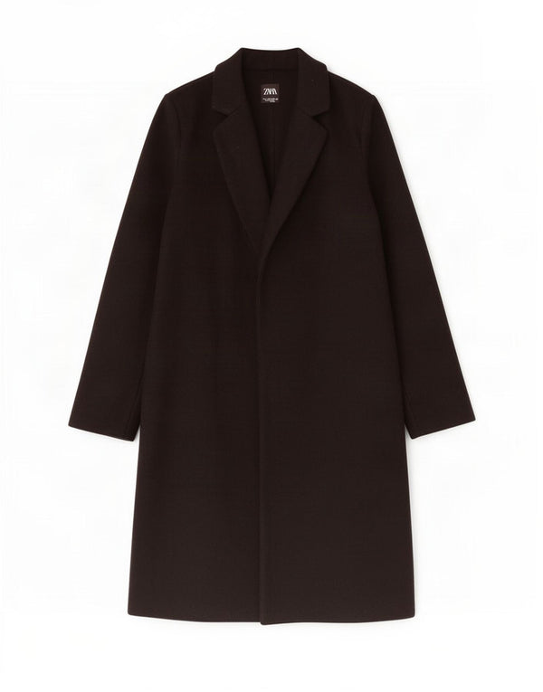 Zara Womens Open Overcoat UK 10 Small Schwarz Polyester