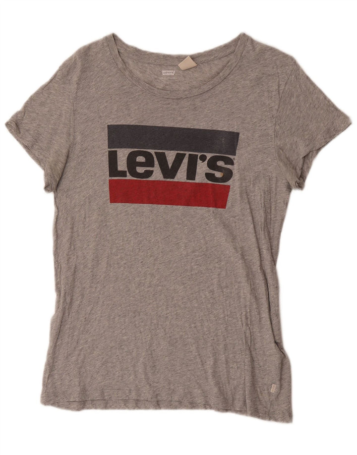 Levi's Womens Graphic T-Shirt Top UK 12 Mittelgrau gefleckte Baumwolle
