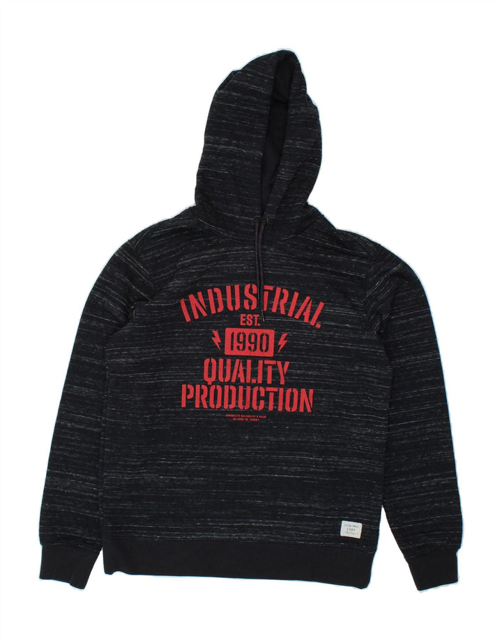 JACK & JONES Mens Graphic Hoodie Jumper Large Black Flecked Polyester Vintage Jack & Jones and Second-Hand Jack & Jones from Messina Hembry 