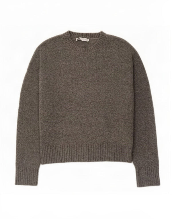 Zara Damen-Pullover, übergroß, U-Boot-Ausschnitt, Gr. 10, Small, Grau, Acryl