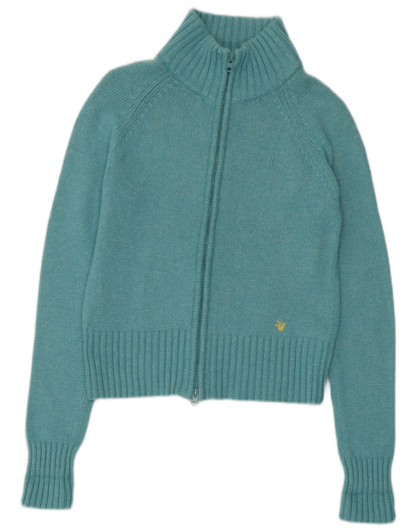 Zara Womens Crop Cardigan Sweater UK 14 Large Turquoise Rayon