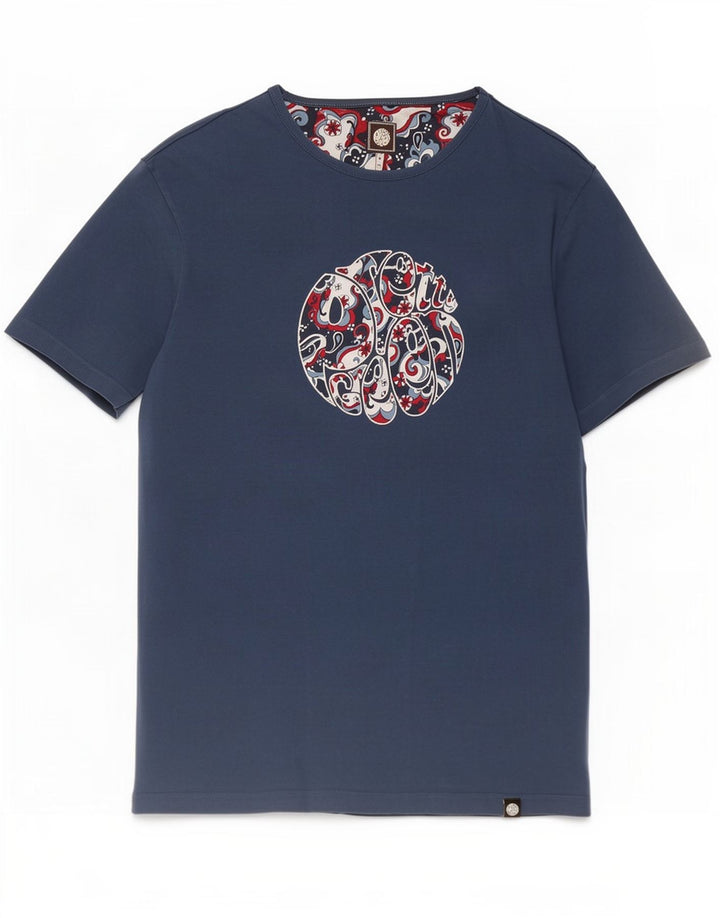 Pretty Green Grafik-T-Shirt-Oberteil für Herren aus mittelblauer Baumwolle