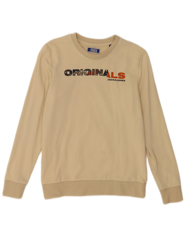 Jack & Jones Jungen-Sweatshirt mit Grafik, reguläre Passform, Beige, 13–14 Jahre