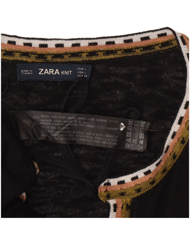 Zara Damen A-Linien-Kleid UK 16 Large Schwarze Baumwolle