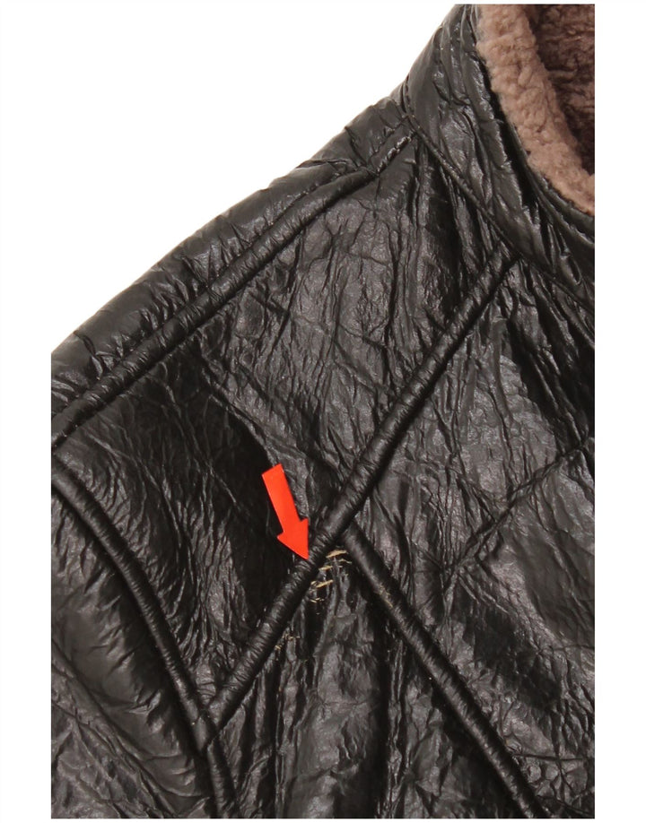 Vintage Damen Shearling Jacke UK 14 Mittelschwarzes Leder