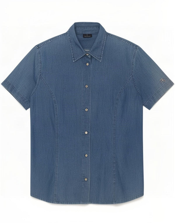 Trussardi Jeans Damen Kurzarm-Jeanshemd UK 14 Mittelblaue Baumwolle