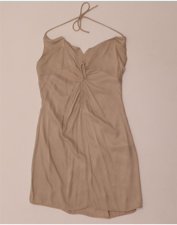 Zara Damen Neckholder-Kleid UK 12 Mittelbeige Viskose