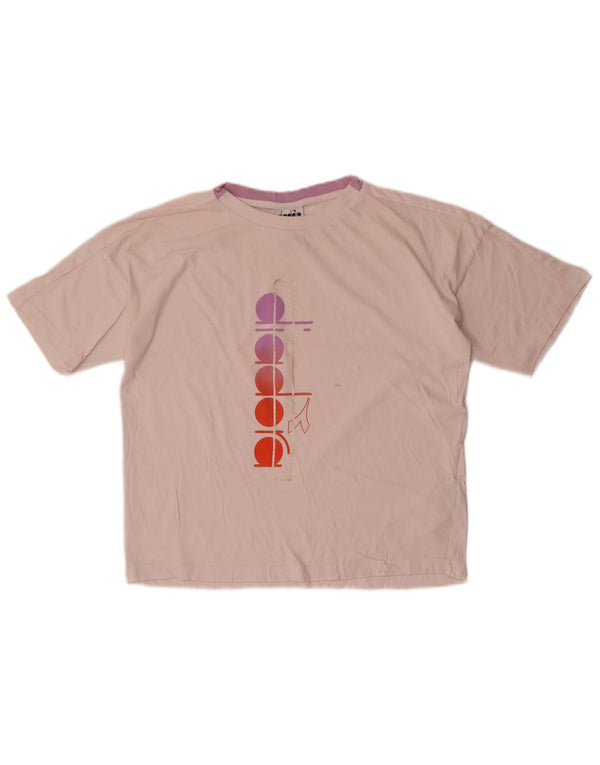 Diadora Damen Grafik-T-Shirt-Oberteil UK 20 2XL Rosa Baumwolle