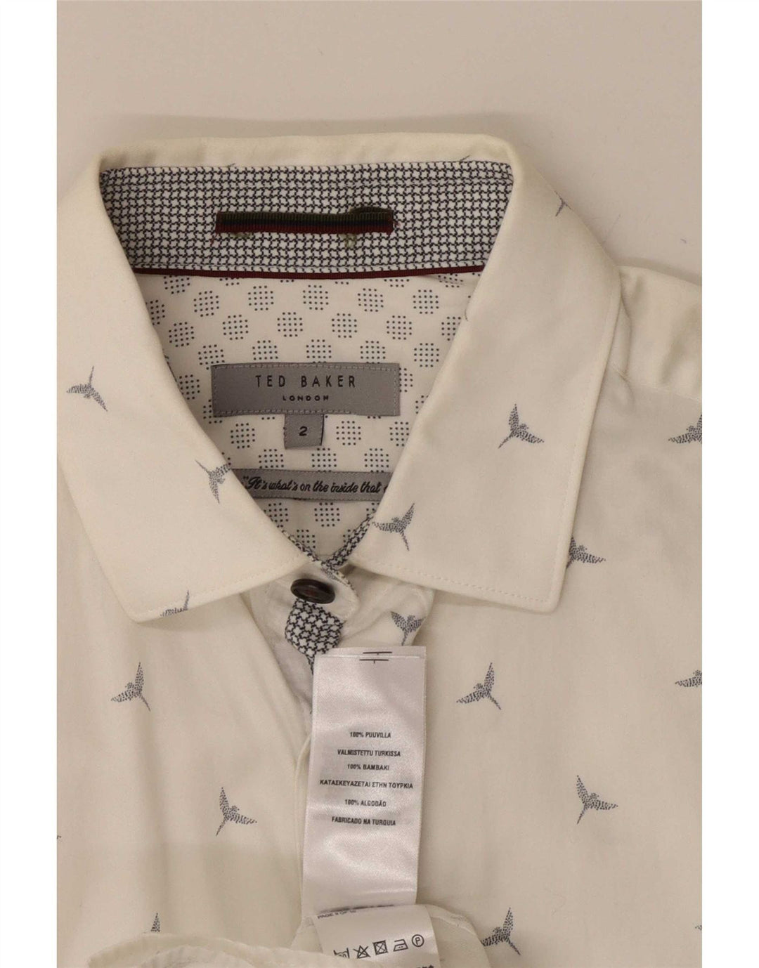 Ted Baker Herren-Hemd mit abstraktem Muster, Größe 2, S, weiße Baumwolle