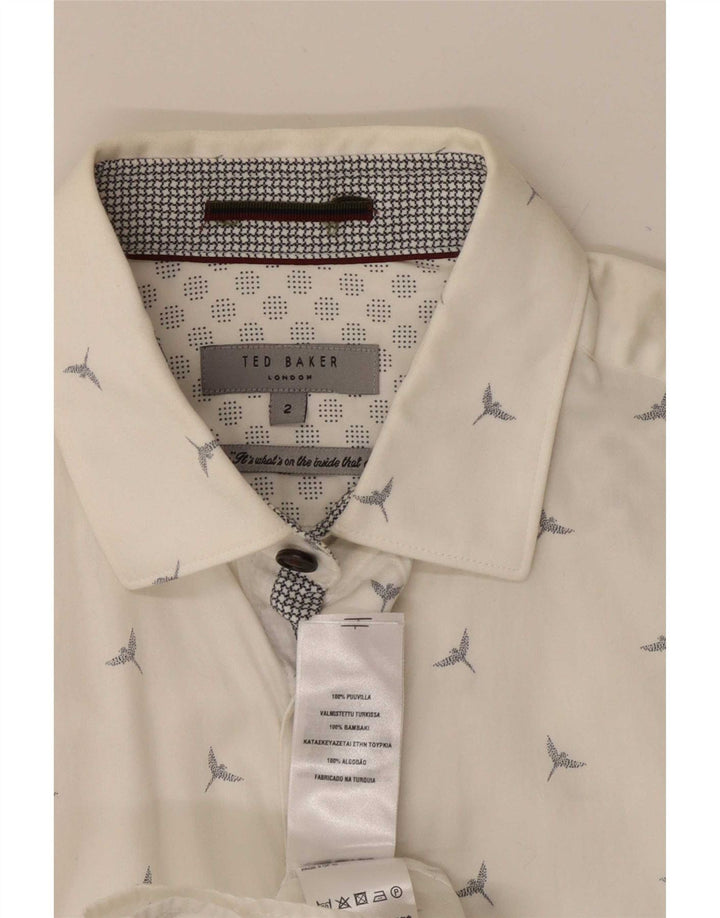 Ted Baker Herren-Hemd mit abstraktem Muster, Größe 2, S, weiße Baumwolle