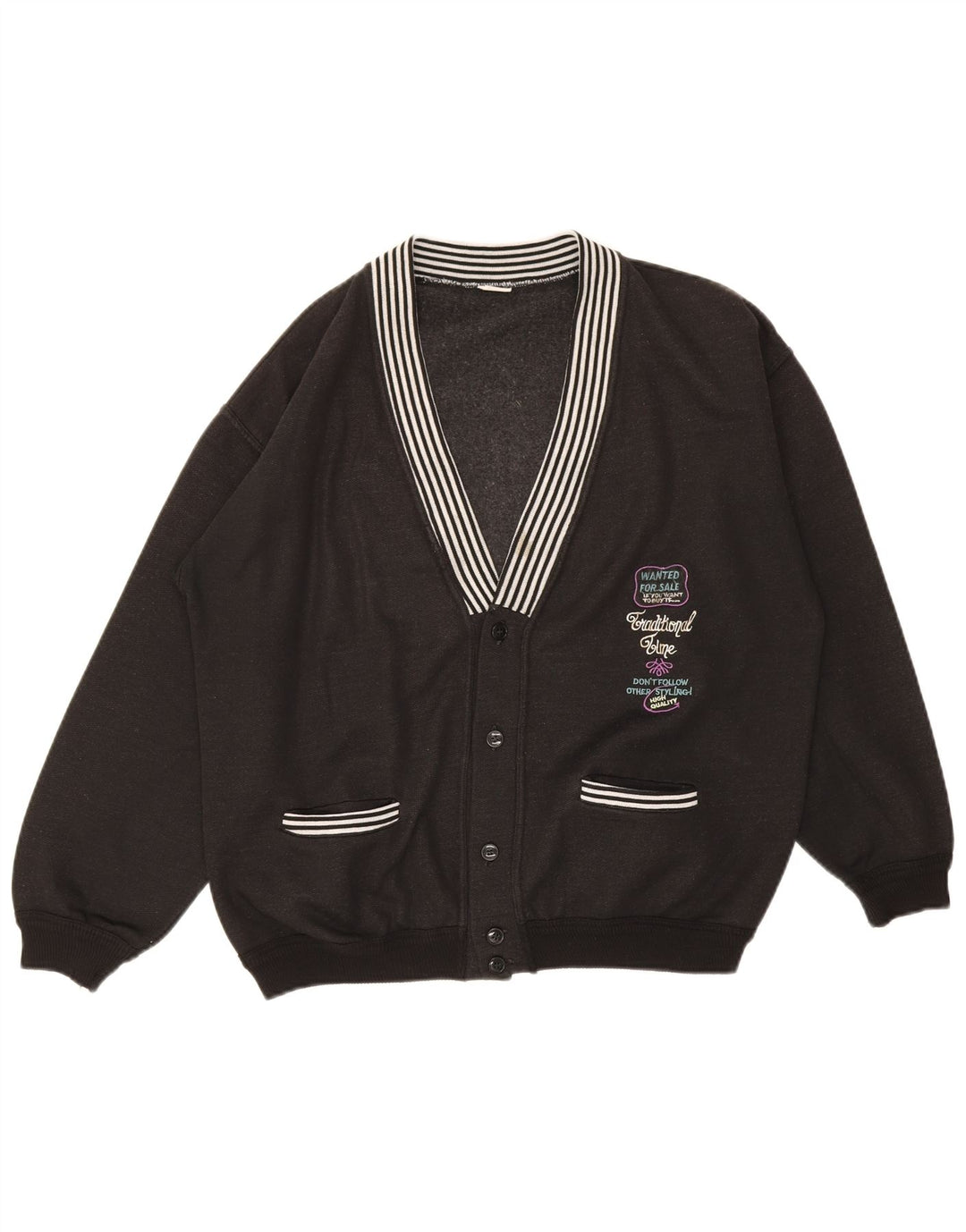 Vintage Herren-Cardigan mit Grafik, mittelschwarz