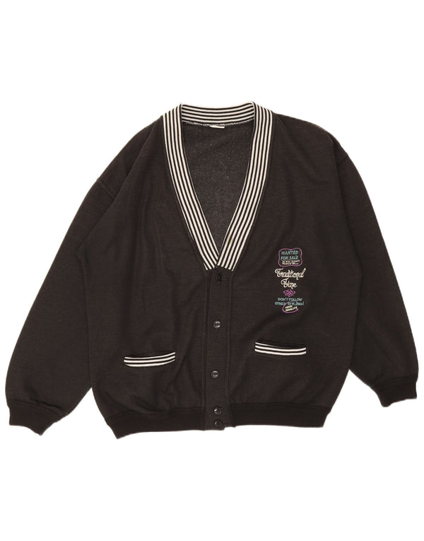 Vintage Herren-Cardigan mit Grafik, mittelschwarz