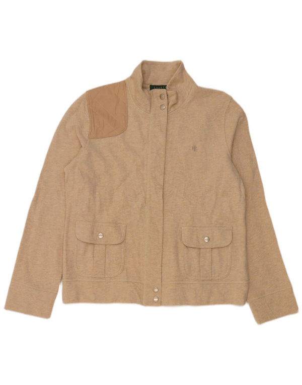 Ralph Lauren Damen Bomberjacke UK 16 Large Beige Colourblock Baumwolle