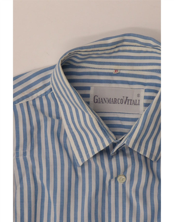 Vintage Herren Kurzarmshirt XL Blau gestreift