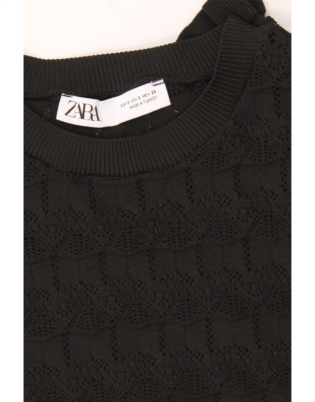 ZARA Womens Ruffle Crew Neck Jumper Sweater UK 10 Small Black Vintage Zara and Second-Hand Zara from Messina Hembry 