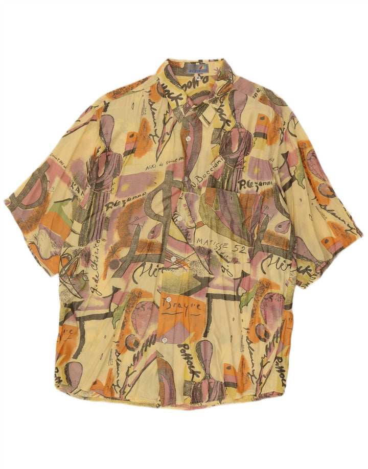Jacky Peer Herren-Kurzarmhemd mit abstraktem Muster, XL, gelbe Viskose